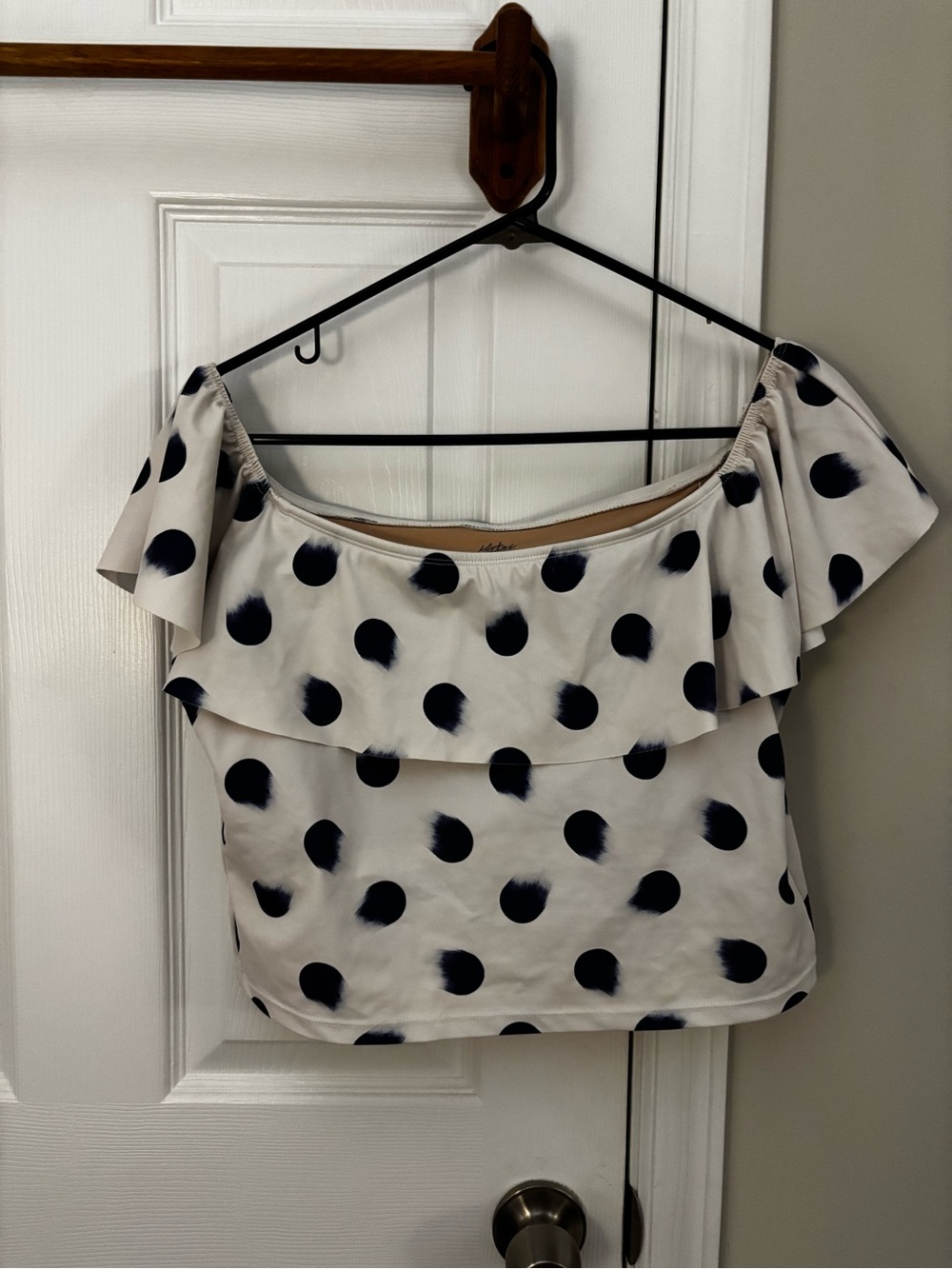 Kortni Jeane Cream Top with Indigo Polka Dots